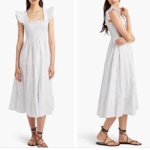 Hill House Home white & blue clip dot smocked nap dress